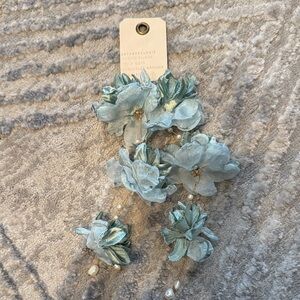 Anthropologie Teal Floral Drop Earrings
